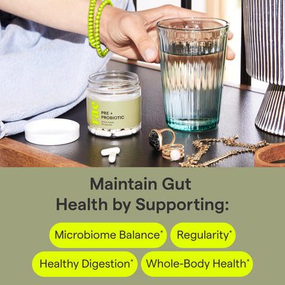 Wellness Pre + Probiotic - Balance Gut Health + Support the Microbiome with Six Vegan Probiotic Strains Including Acidophilus Probiotic + Apple Cider Vinegar - 60 Capsules (30 Day Supply)