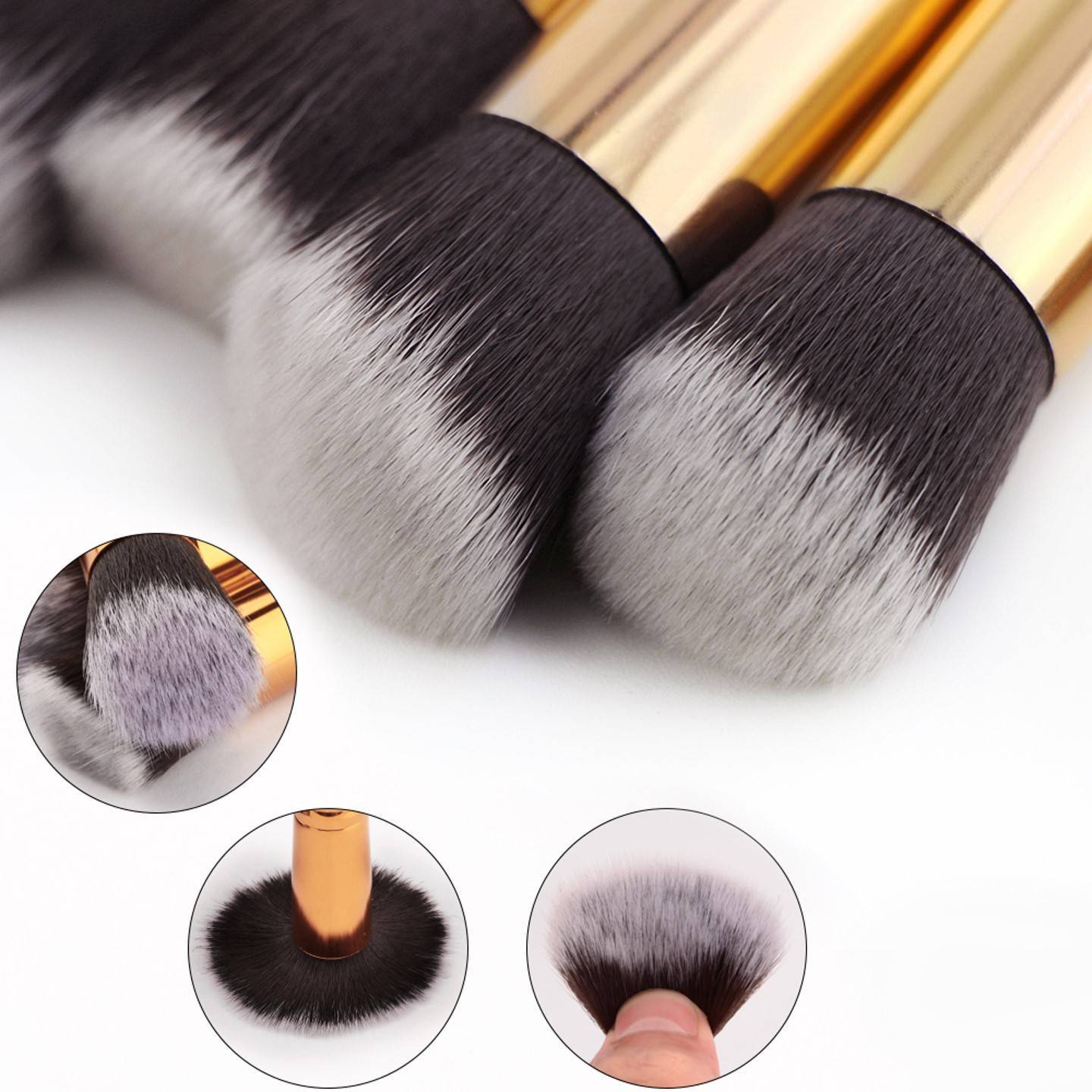 10-Piece Golden Makeup Brush Set with Elegant Bag for Flawless Application