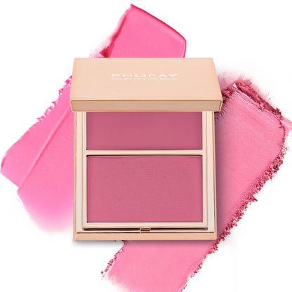 PHOFAY Double-Take Cream & Powder Blush Duo | 2-in-1 Blendable & Buildable Blush | Long-Lasting Natural Finish