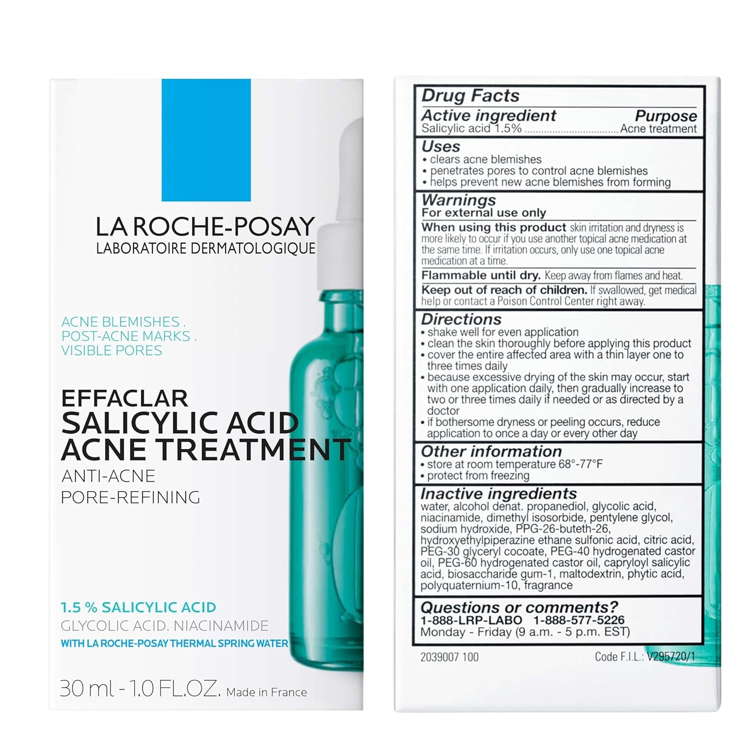 La Roche-Posay Effaclar Salicylic Acid Treatment to Minimize Pores, Clear Acne Blemishes and Post Acne Marks