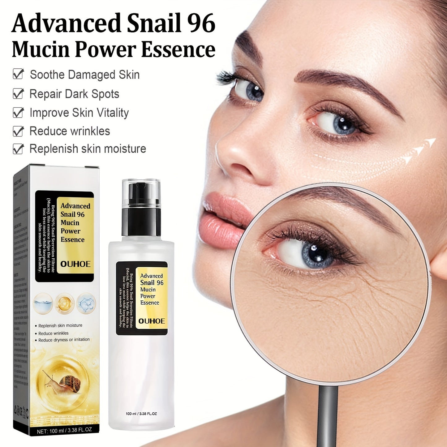 Snail Mucin Power Essence Moisturizer 100ml | Ultra-Hydrating Serum with Snail Secretion Filtrate for Reducing Dark Spots, Fine Lines, and Skin Repair – Achieve Radiant, Youthful Skin!