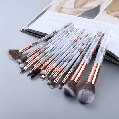 15-Piece Marble Makeup Brush Set – Professional Cosmetic Tools