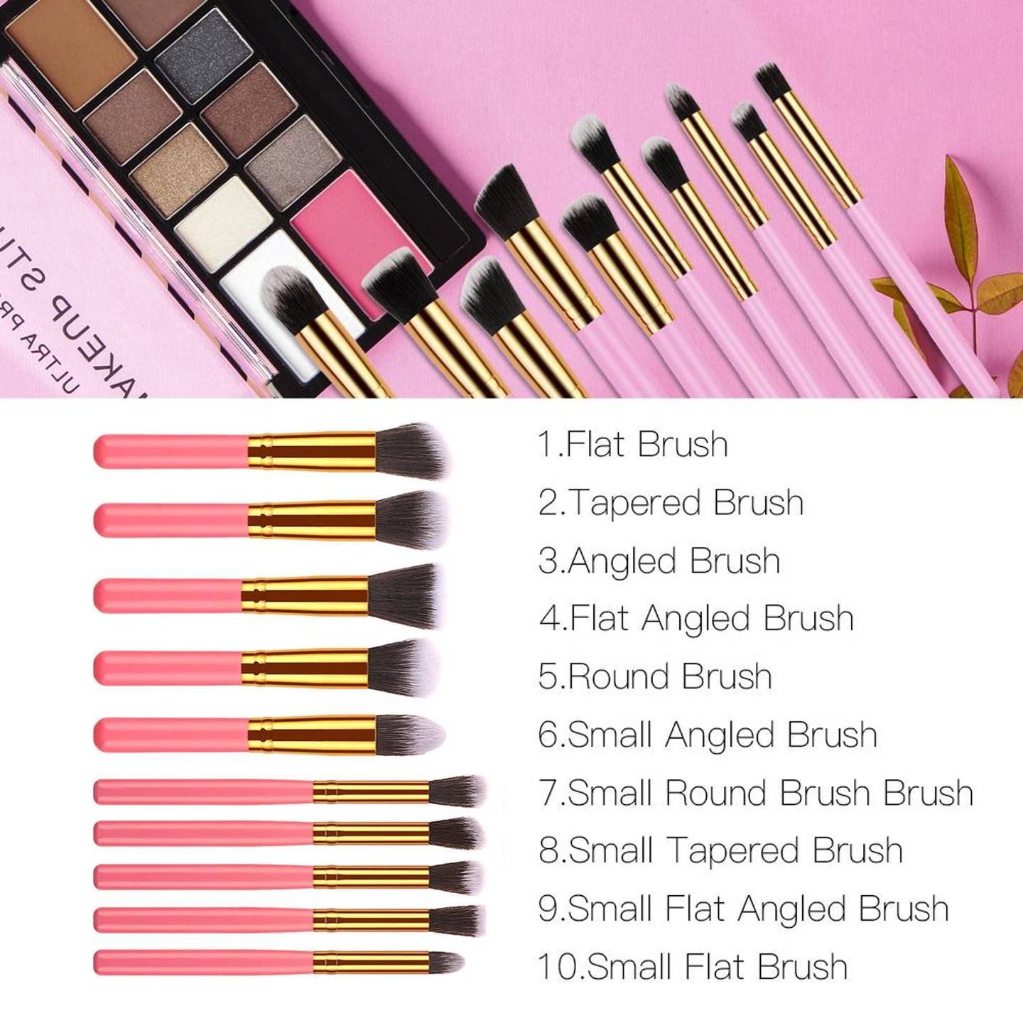 10-Piece Golden Makeup Brush Set with Elegant Bag for Flawless Application