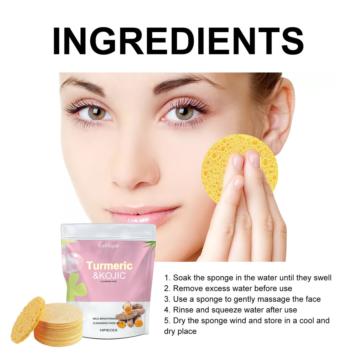 EelHope Turmeric Kojic Cleansing Pads – Deep Clean Pores, Reduce Acne & Dark Spots, Brighten Skin Naturally