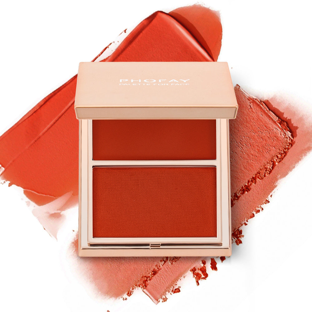 PHOFAY Double-Take Cream & Powder Blush Duo | 2-in-1 Blendable & Buildable Blush | Long-Lasting Natural Finish