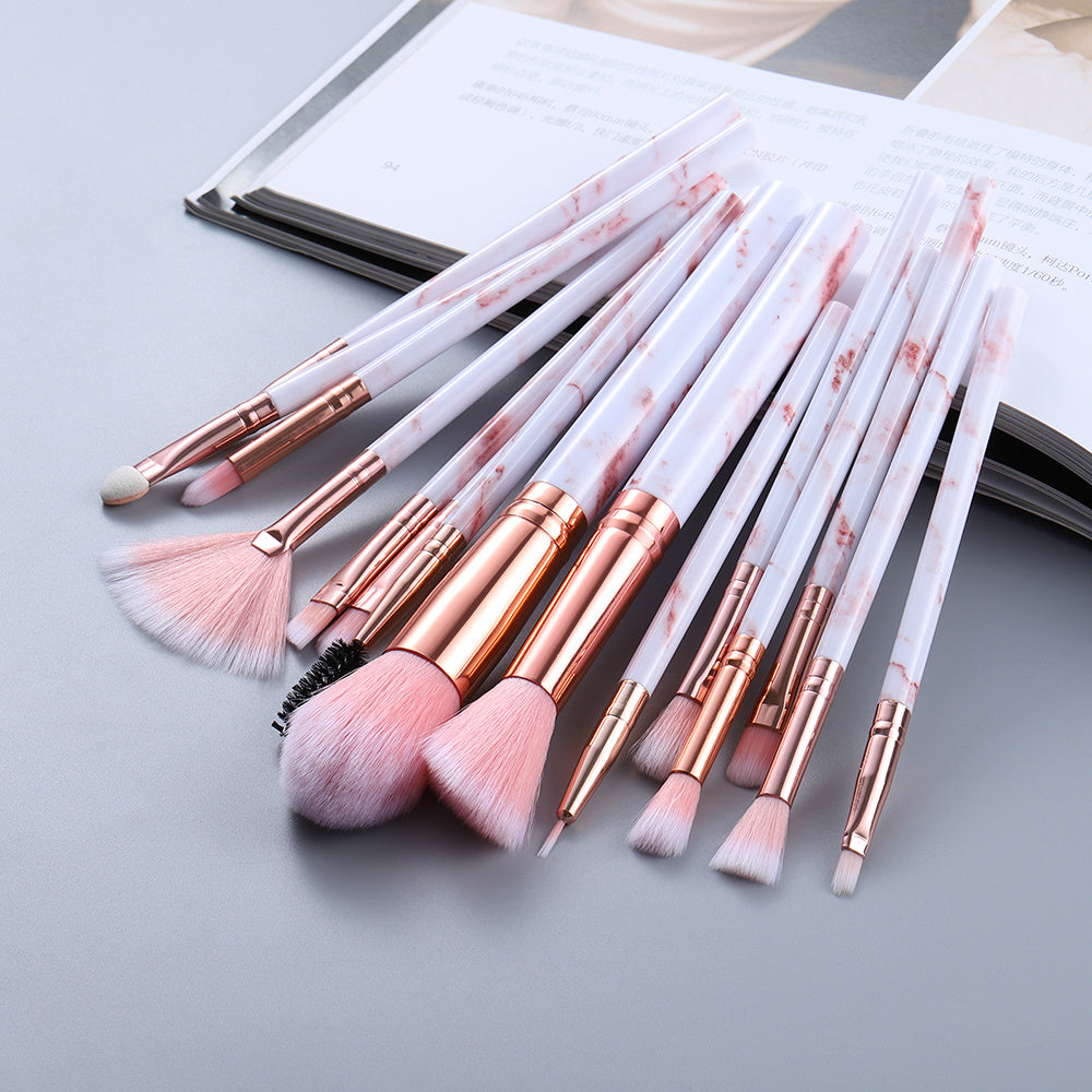 15-Piece Marble Makeup Brush Set – Professional Cosmetic Tools