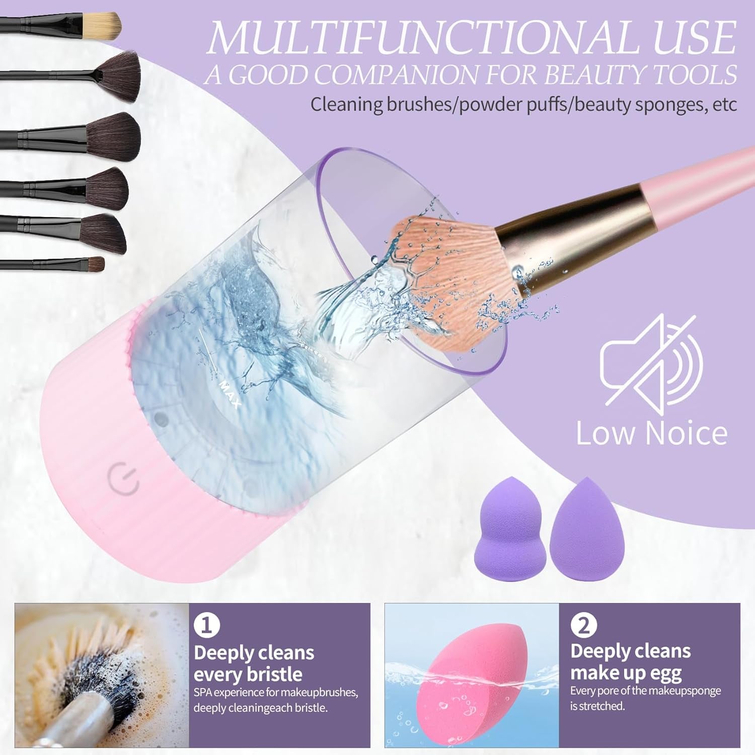 Electric Makeup Brush Cleaner, USB Make up Brush Washer, Cosmetic Brush Swirl Cleanser Tool, Quick Efficient Machine, Pink