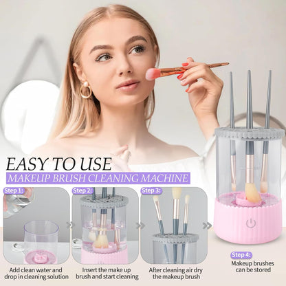 Electric Makeup Brush Cleaner, USB Make up Brush Washer, Cosmetic Brush Swirl Cleanser Tool, Quick Efficient Machine, Pink