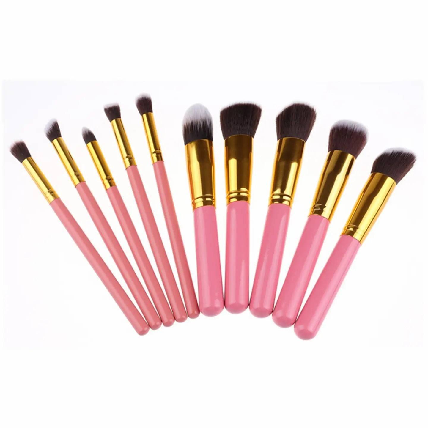 10-Piece Golden Makeup Brush Set with Elegant Bag for Flawless Application