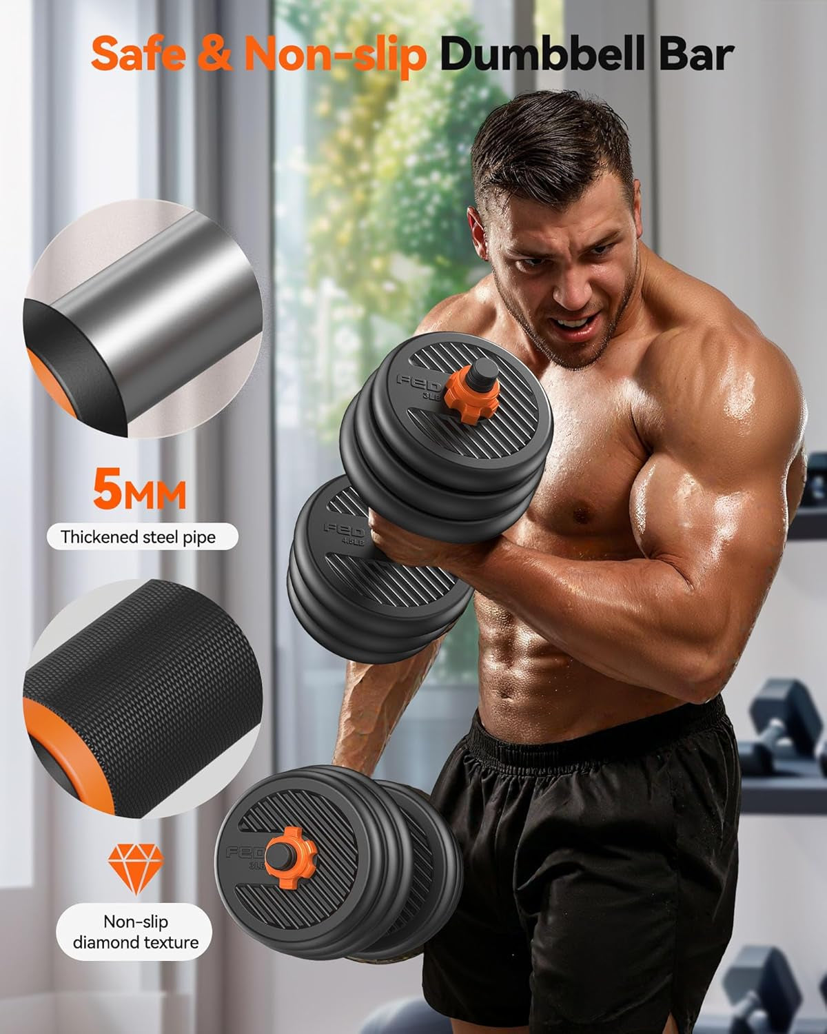 Adjustable Dumbbells, 20/30/40/45/70/90Lbs Free Weight Set with Connector, 5 In1 Dumbbells Set Used as Barbell, Kettlebells, Push up Stand, Weight Plate, Fitness Exercises for Home Gym Suitable Men/Women