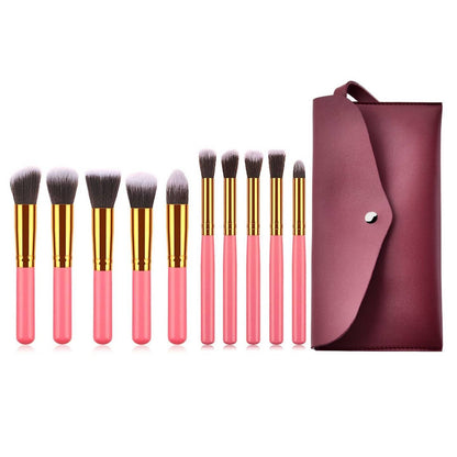 10-Piece Golden Makeup Brush Set with Elegant Bag for Flawless Application