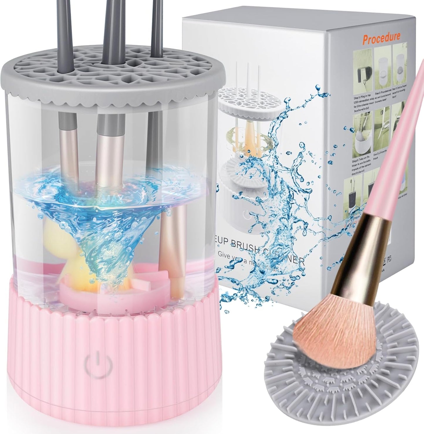 Electric Makeup Brush Cleaner, USB Make up Brush Washer, Cosmetic Brush Swirl Cleanser Tool, Quick Efficient Machine, Pink