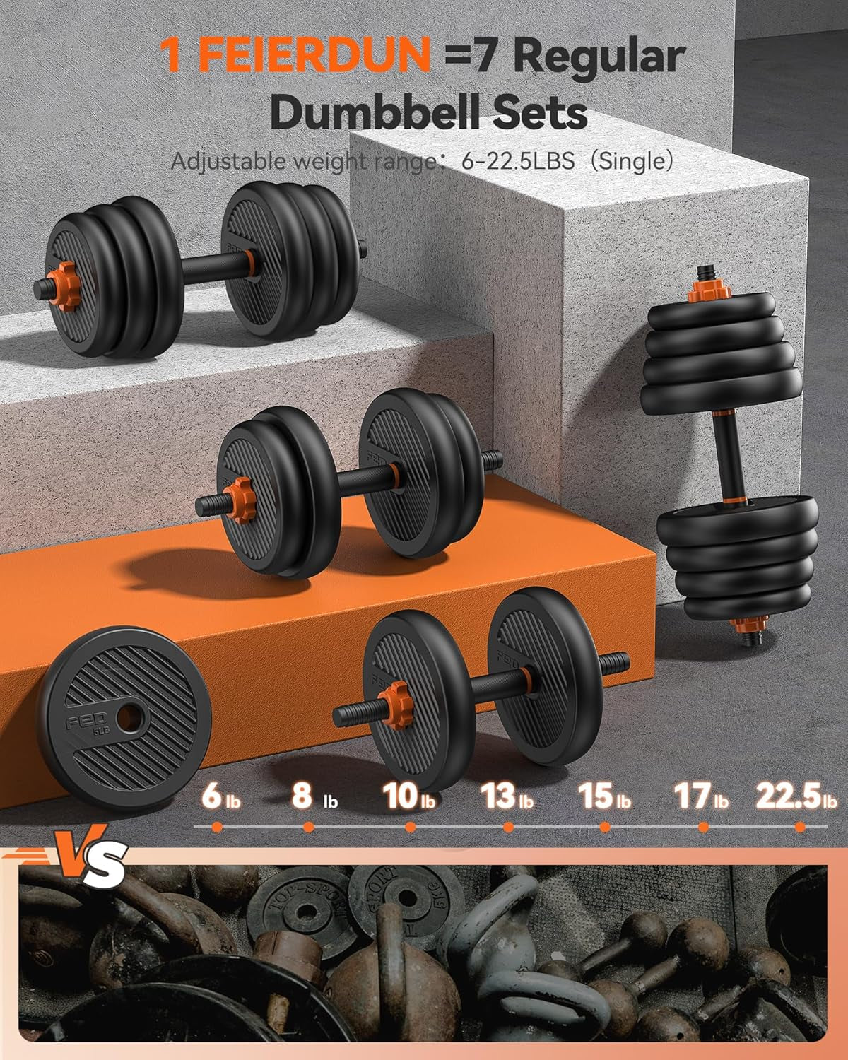 Adjustable Dumbbells, 20/30/40/45/70/90Lbs Free Weight Set with Connector, 5 In1 Dumbbells Set Used as Barbell, Kettlebells, Push up Stand, Weight Plate, Fitness Exercises for Home Gym Suitable Men/Women