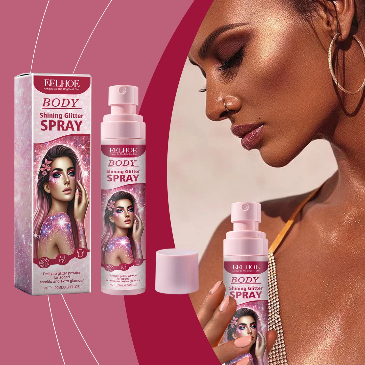 EELHOE Glitter Highlighter Spray – Long-Lasting Shimmer & Natural Glow for Face & Body