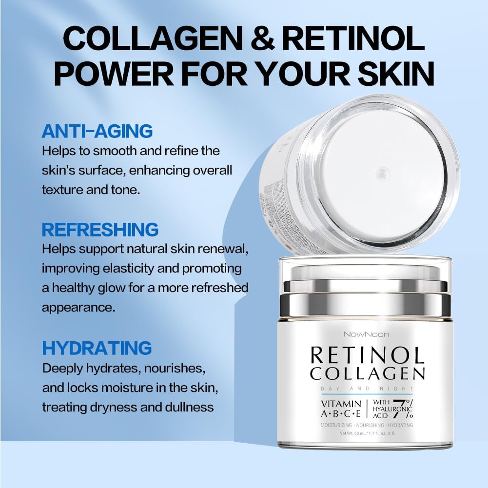 Collagen, Retinol & Hyaluronic Acid Face Cream - Anti-Aging Face Moisturizer Cream for Neck & Body Tightening Skin, Daily Moisturizer Face Cream for Women and Men - 1.7 Fl.Oz.