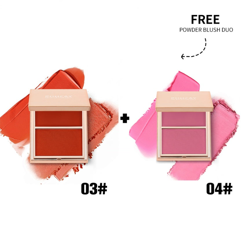 PHOFAY Double-Take Cream & Powder Blush Duo | 2-in-1 Blendable & Buildable Blush | Long-Lasting Natural Finish