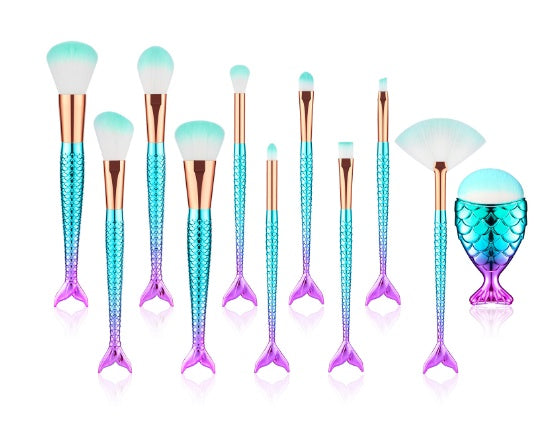 11PCS Mermaid Makeup Brush Set – Foundation, Eyebrow, Eyeliner & Cosmetic Tools | Soft Bristles, Stylish Design & Perfect for Beginners & Professionals